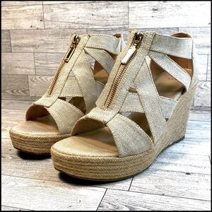 A New Day Creamy Tan Espadrilles Platform Wedge size 9.5